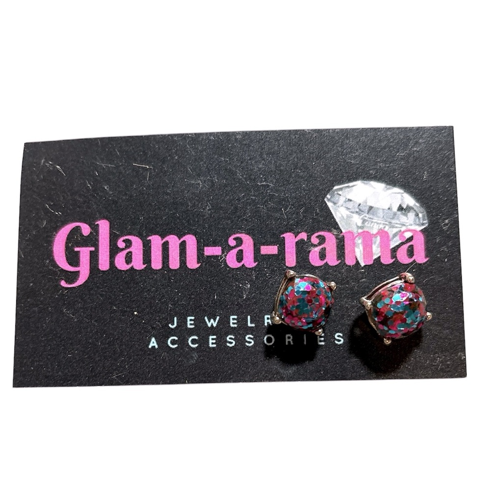 Glitter stud earrings - pink & blue